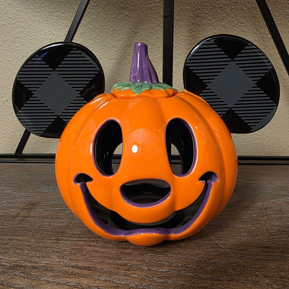 Disney Halloween Mickey Mouse Pumpkin Candle Holder Decoration Boo‎ Plaid